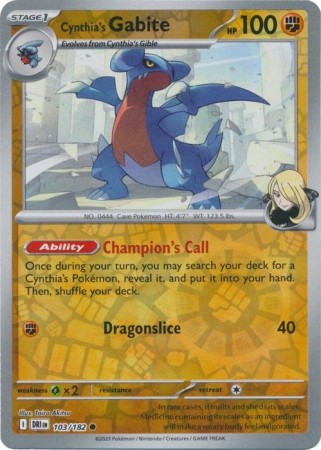 Cynthia's Gabite [Reverse Holo] #103 Pokemon Destined Rivals 